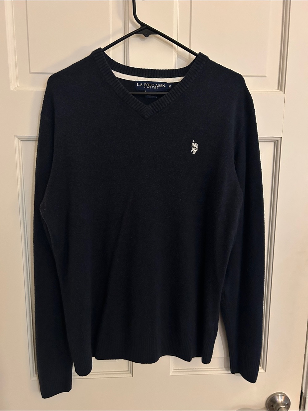 U.S. Polo Assn. Men's Dark Blue V-Neck Sweater with Logo